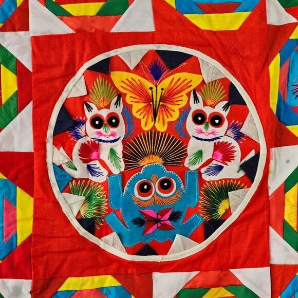 Tibetan Patchwork Baby Quilt Handmade 3-Dimensional 100% Cotton Red Multi NEW - Picture 9 of 11
